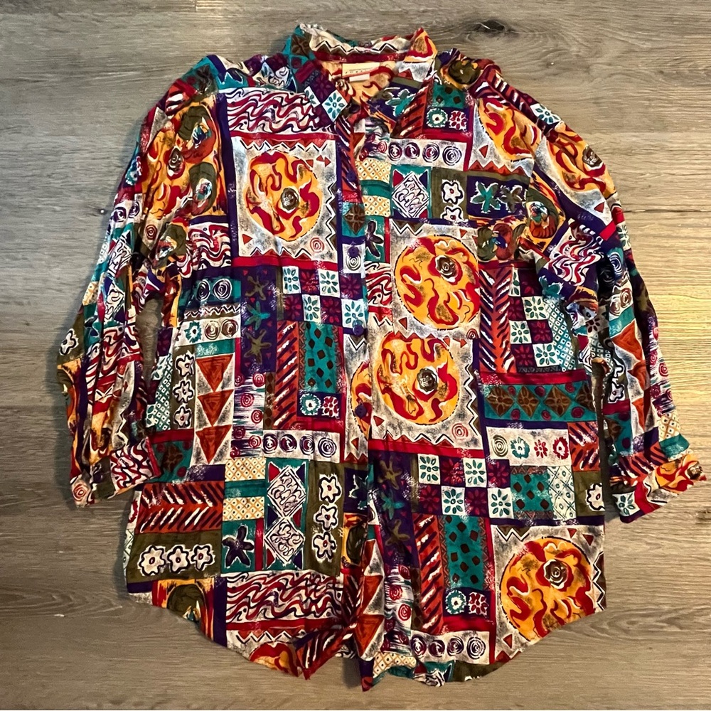 Vintage Moda Internazionale Forelli Multicolor Mixed Print Abstract Shirt Large